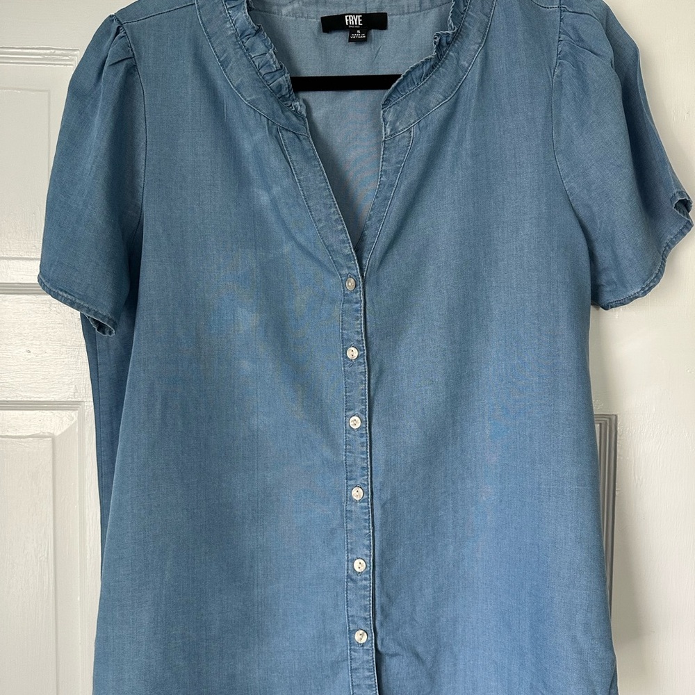 NWOT Frye Blue Ruffle Collar S Women's Top